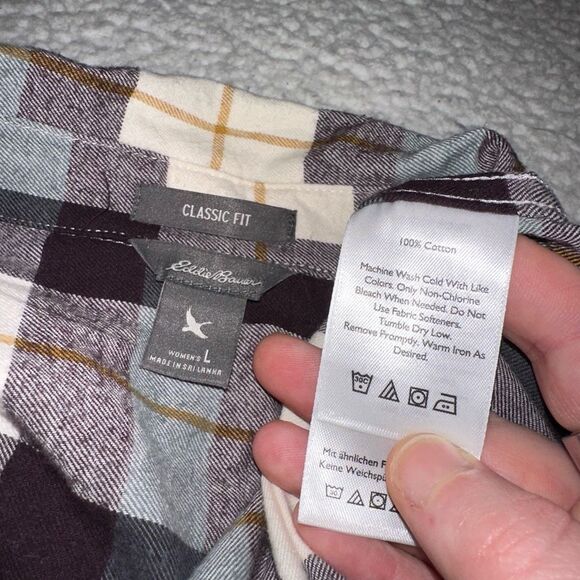 Eddie Bauer Large Button Down Collared Long Sleeve Women’s Flannel Shirt Plum Na - Picture 7 of 12